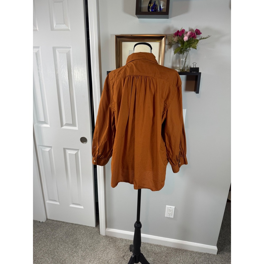 Free Assembly Womens XL Brown Cotton Button Down Shirt Long Sleeve - Picture 2 of 6